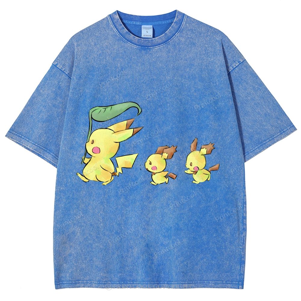 Cute Pikachu Trio Unisex Vintage Washed Tee