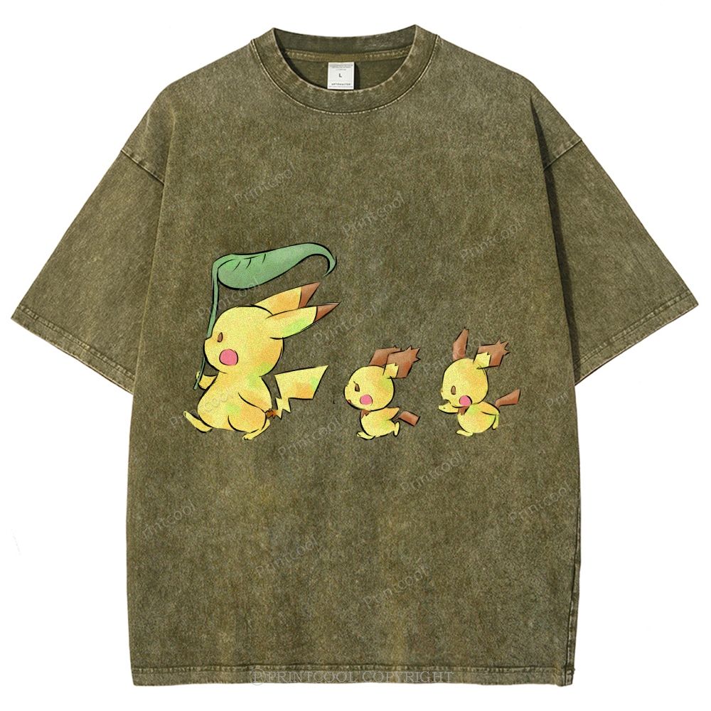 Cute Pikachu Trio Unisex Vintage Washed Tee