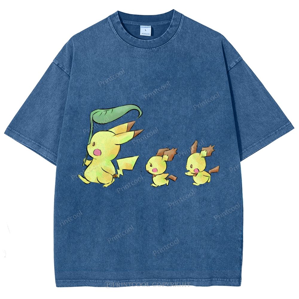 Cute Pikachu Trio Unisex Vintage Washed Tee
