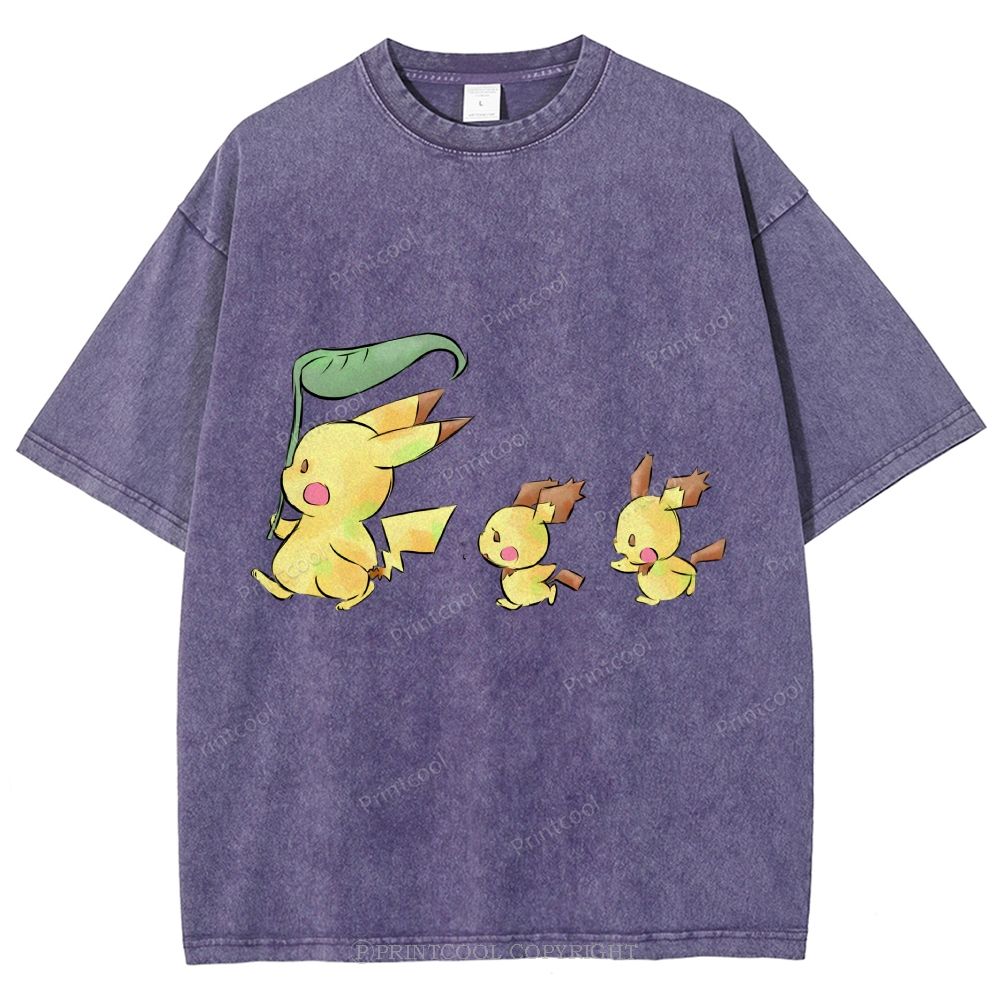 Cute Pikachu Trio Unisex Vintage Washed Tee