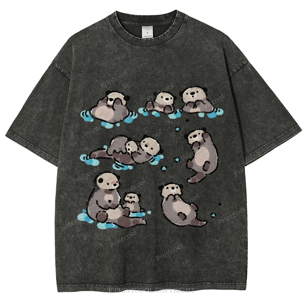 Sea Otters Float In The Water Unisex Vintage Washed Tee
