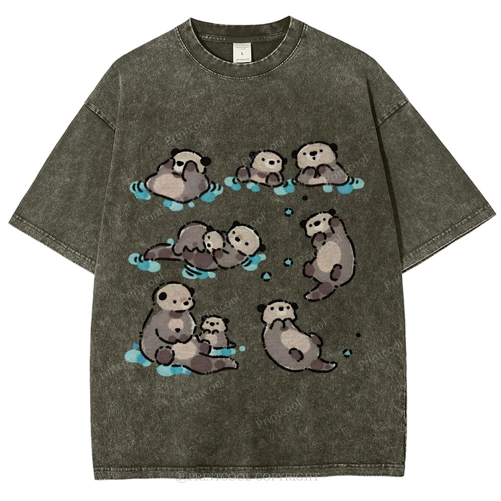 Sea Otters Float In The Water Unisex Vintage Washed Tee