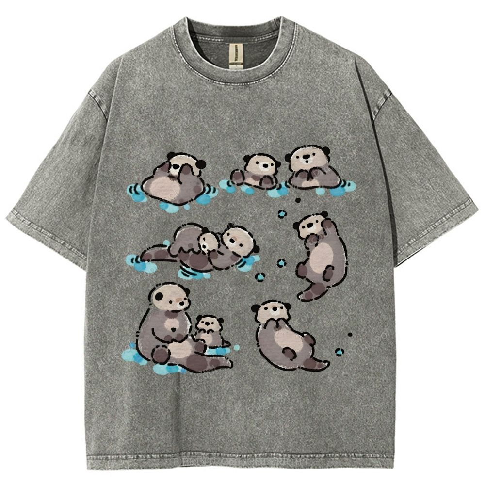 Sea Otters Float In The Water Unisex Vintage Washed Tee