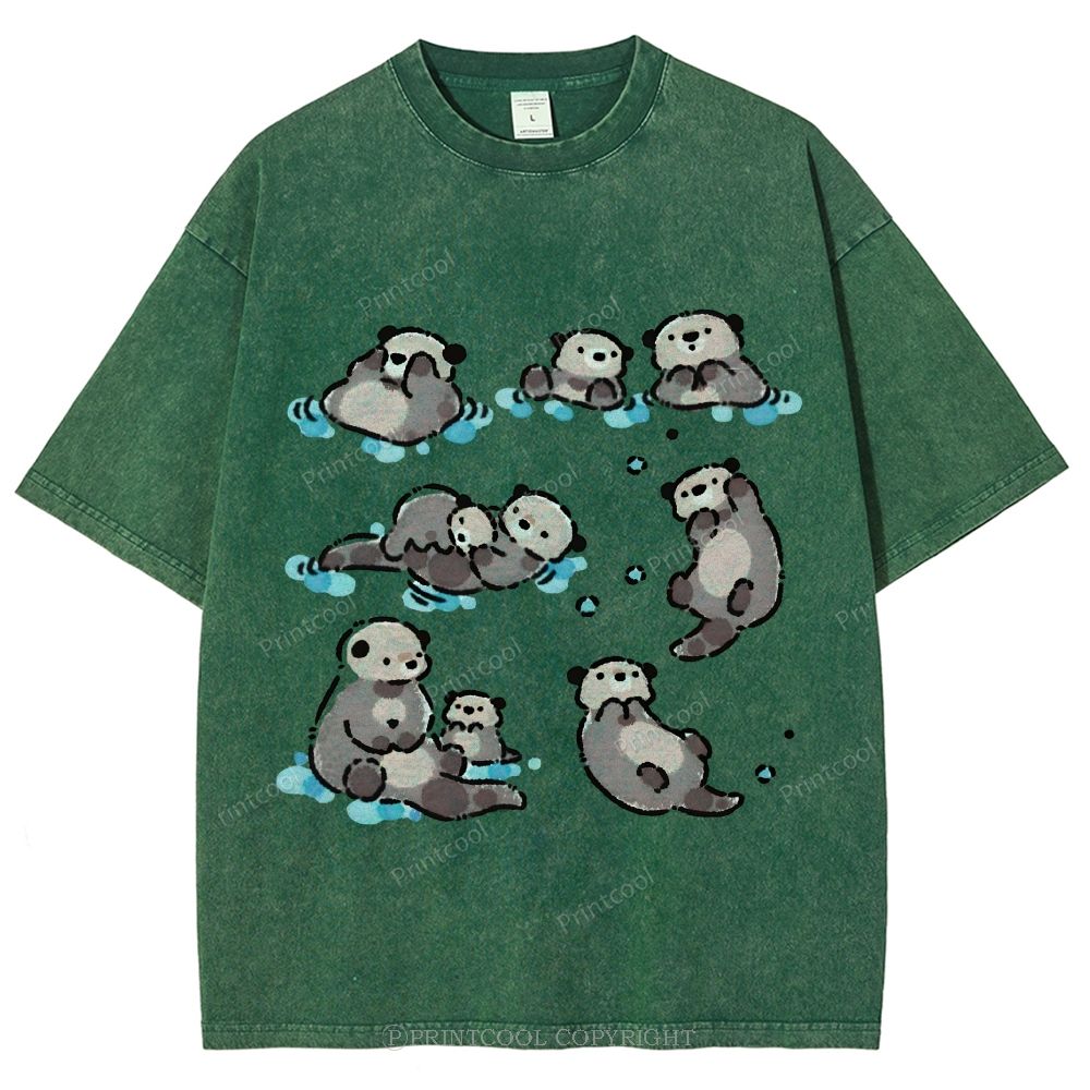 Sea Otters Float In The Water Unisex Vintage Washed Tee