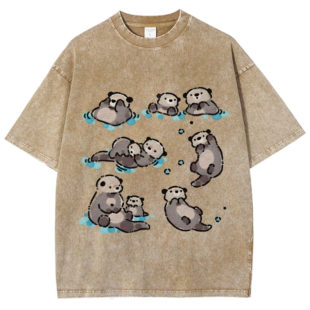 Sea Otters Float In The Water Unisex Vintage Washed Tee