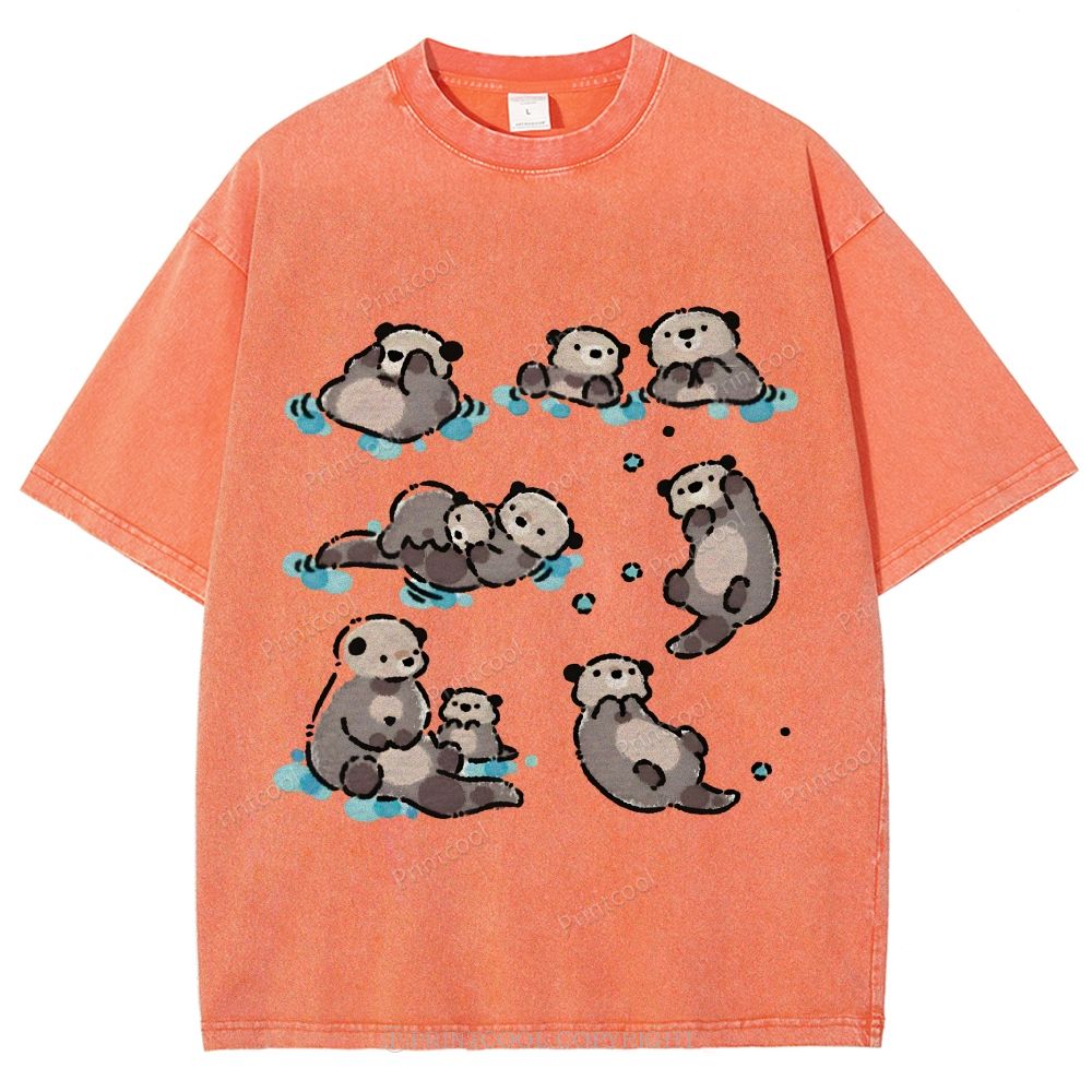 Sea Otters Float In The Water Unisex Vintage Washed Tee