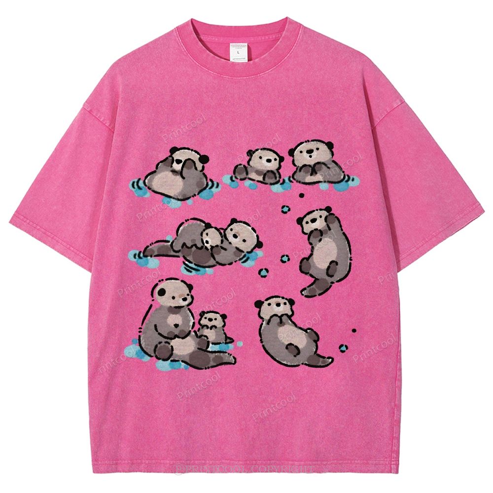 Sea Otters Float In The Water Unisex Vintage Washed Tee