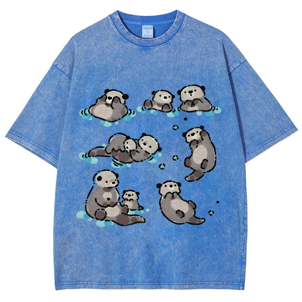 Sea Otters Float In The Water Unisex Vintage Washed Tee