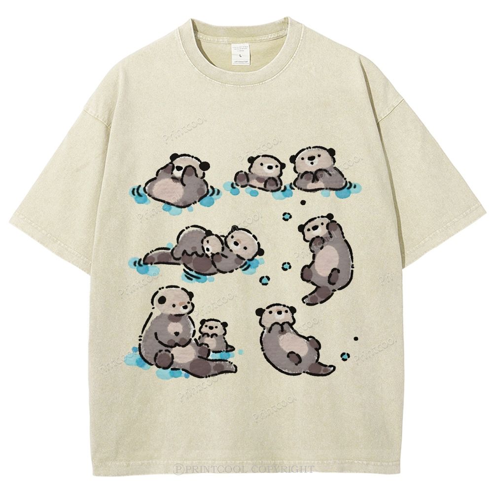 Sea Otters Float In The Water Unisex Vintage Washed Tee