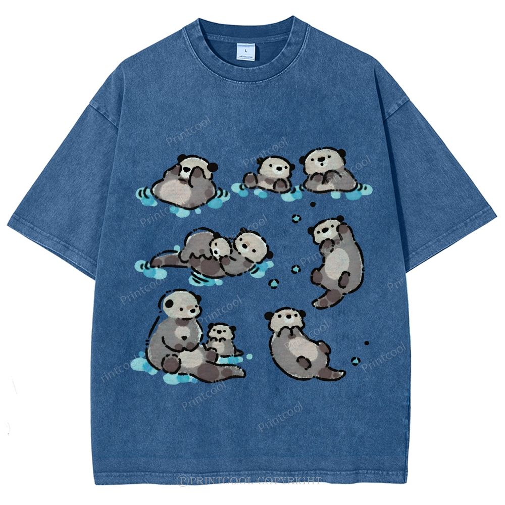 Sea Otters Float In The Water Unisex Vintage Washed Tee