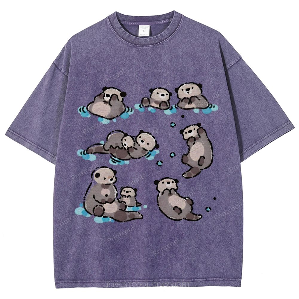 Sea Otters Float In The Water Unisex Vintage Washed Tee