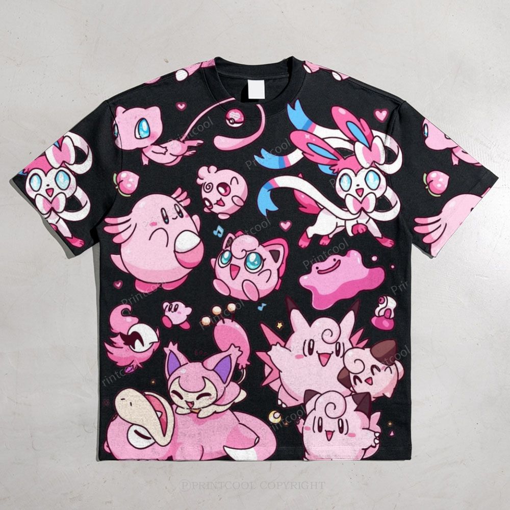 Pink Pokémon Friends All-over print pure cotton t-shirt