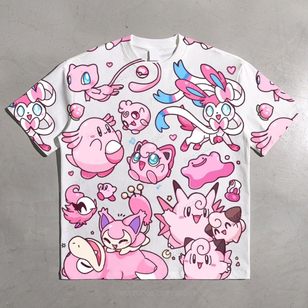 Pink Pokémon Friends All-over print pure cotton t-shirt