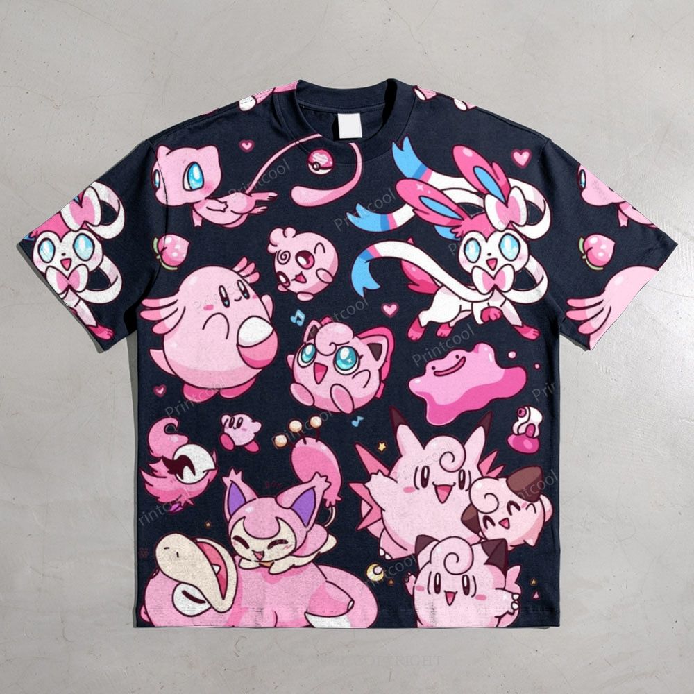 Pink Pokémon Friends All-over print pure cotton t-shirt