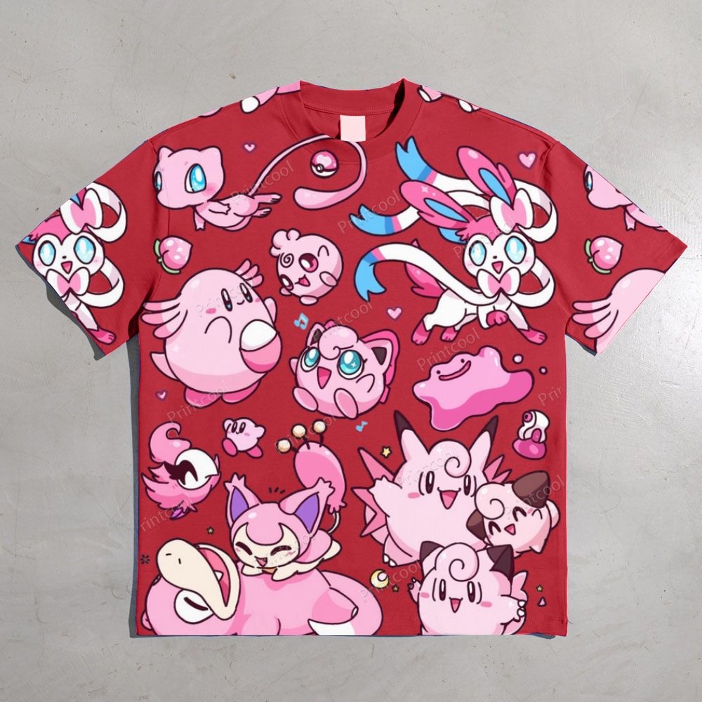 Pink Pokémon Friends All-over print pure cotton t-shirt