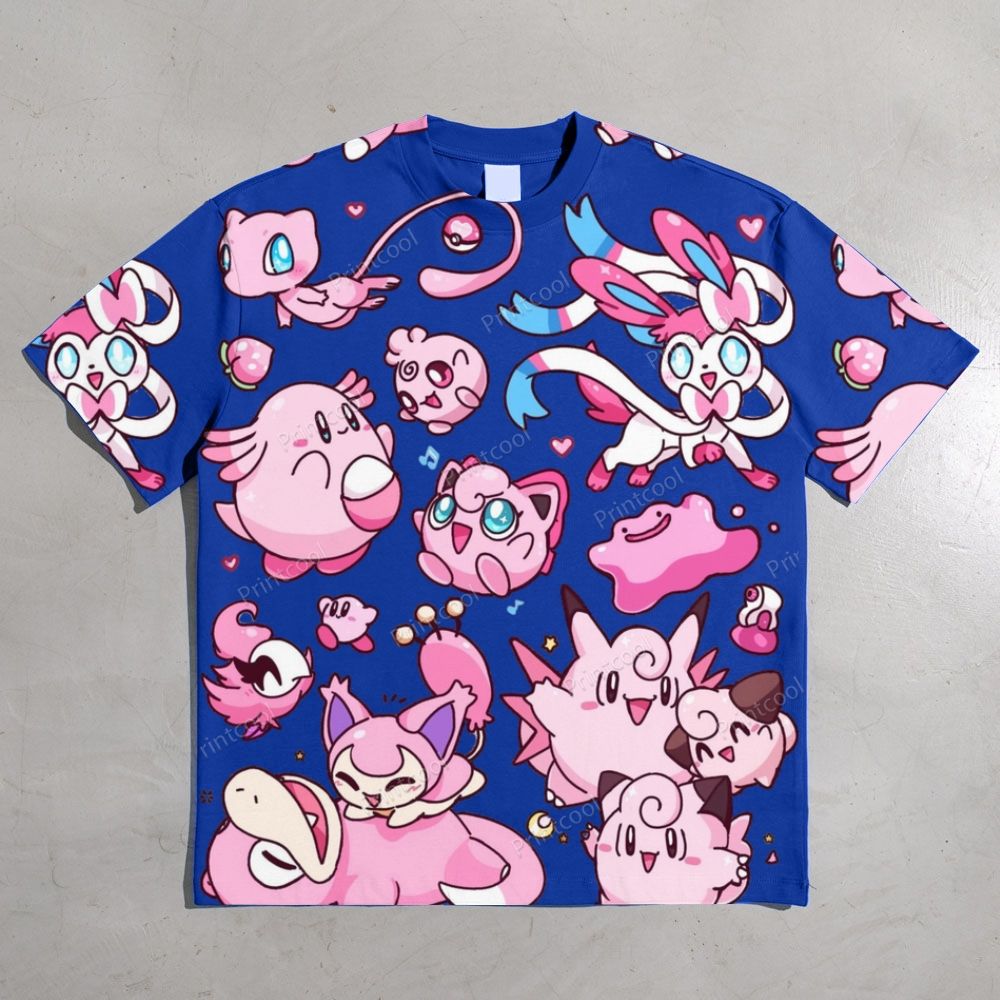Pink Pokémon Friends All-over print pure cotton t-shirt