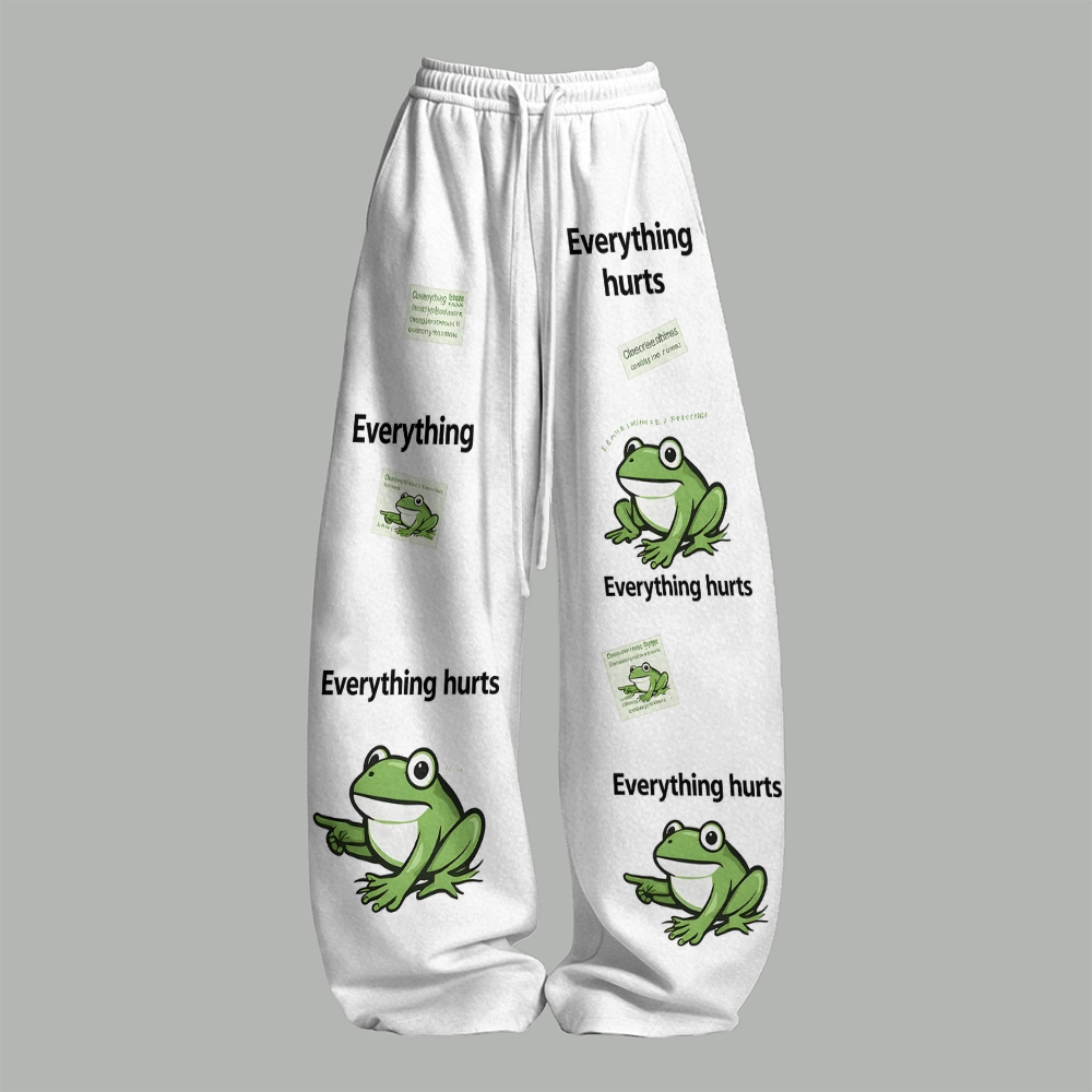 Cute Aesthetic Sad Frog Y2K Top & Elasticated Trousers Two-Piece Set 