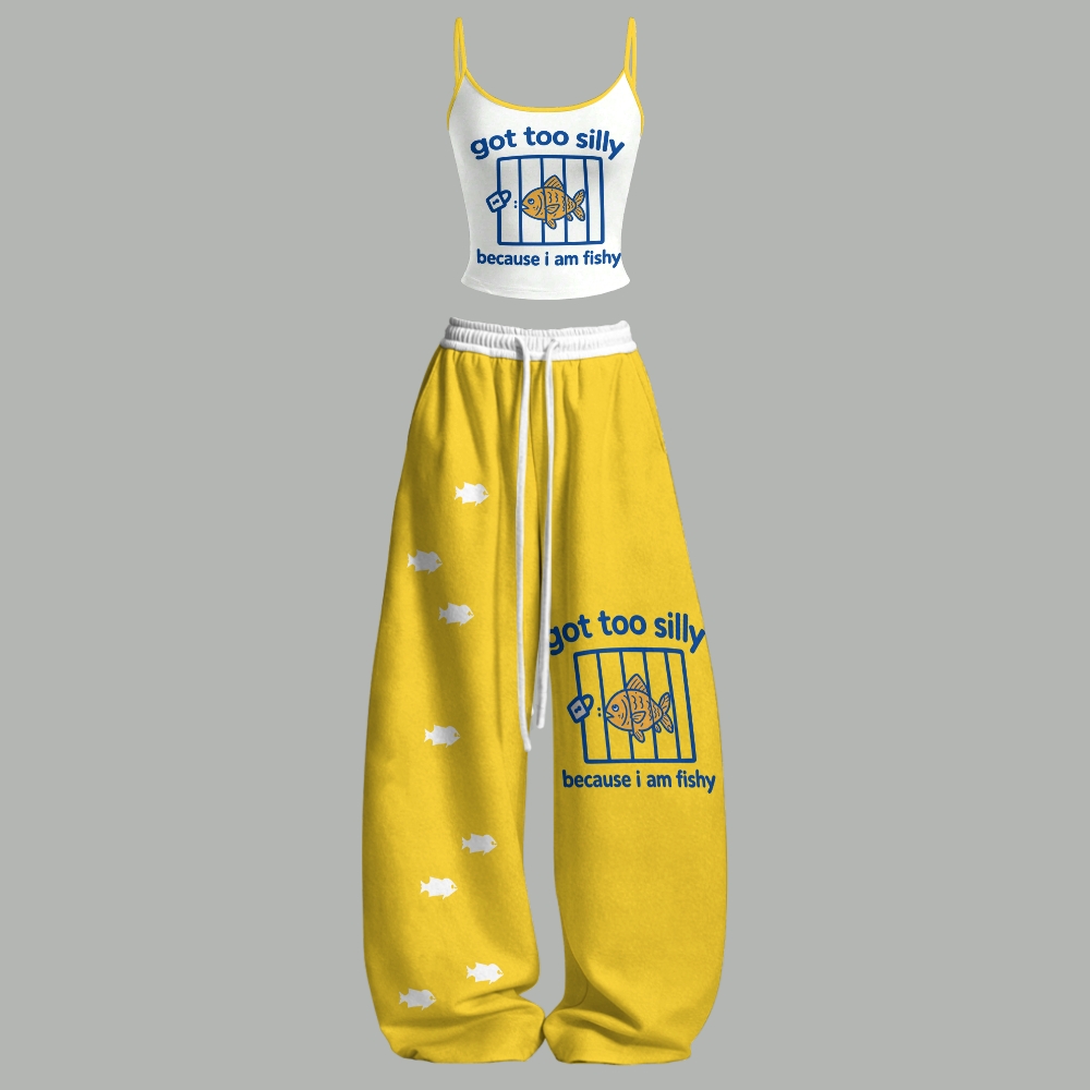 Got Too Silly Because I Am Fishy Top & Elasticated Trousers Two-Piece Set 