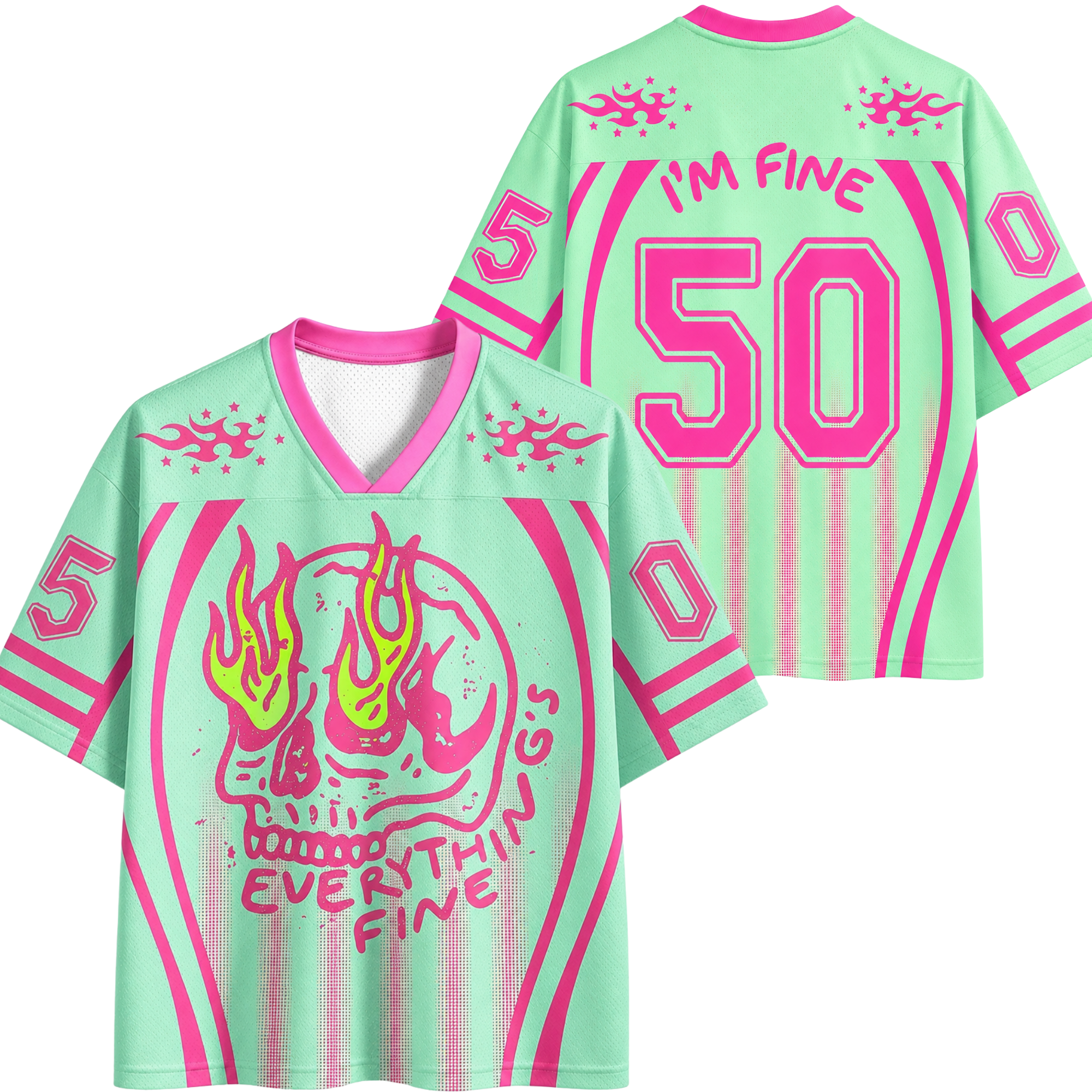Chaotic Club Everything Is Fine Skull Neon Summer Mesh Jersey