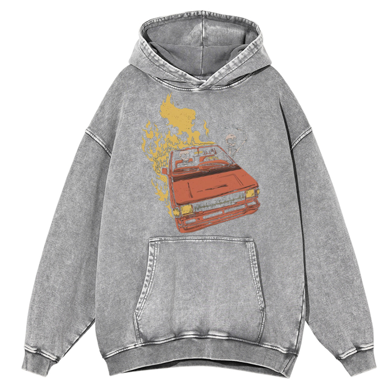 Skull Car Unisex Printed Casual Washed Hoodie Sweatshirt-Print-cool
