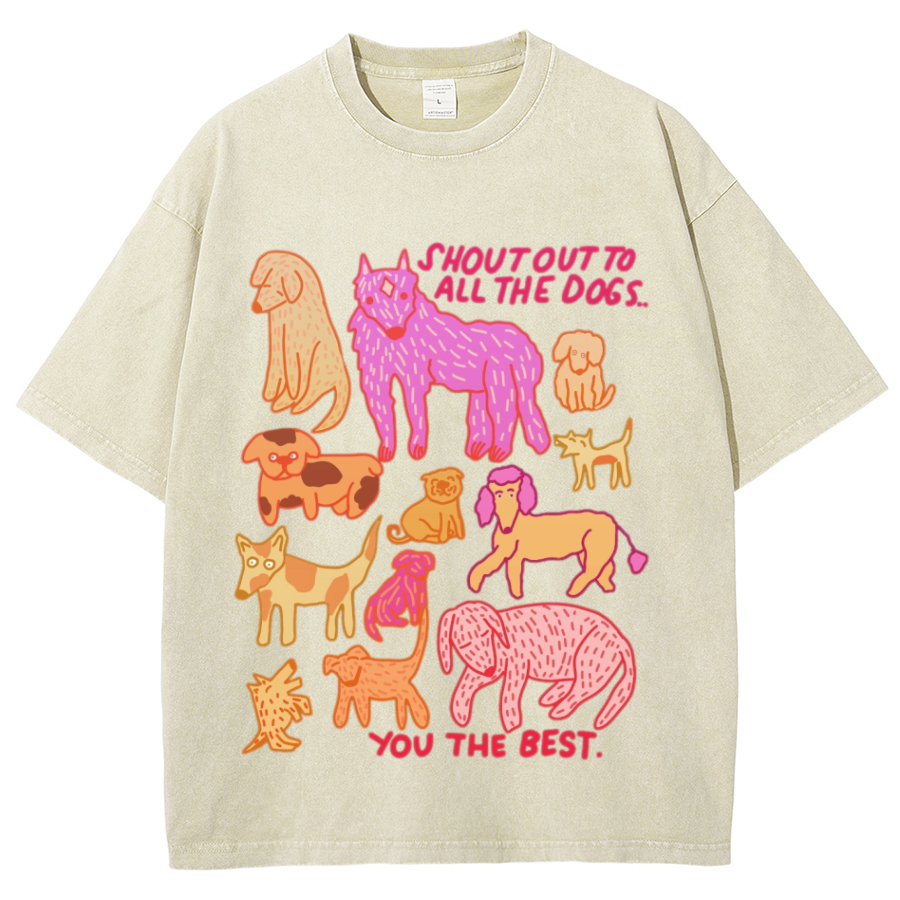 Shout Out To All The Dogs Unisex Oversized Print Vintage Wash Denim T-Shirt
