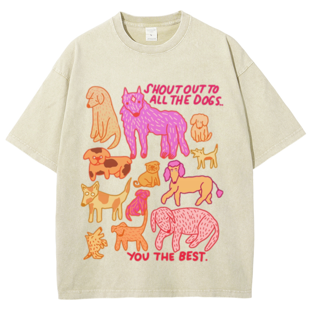 Shout Out To All The Dogs Unisex Oversized Print Vintage Wash Denim T-Shirt