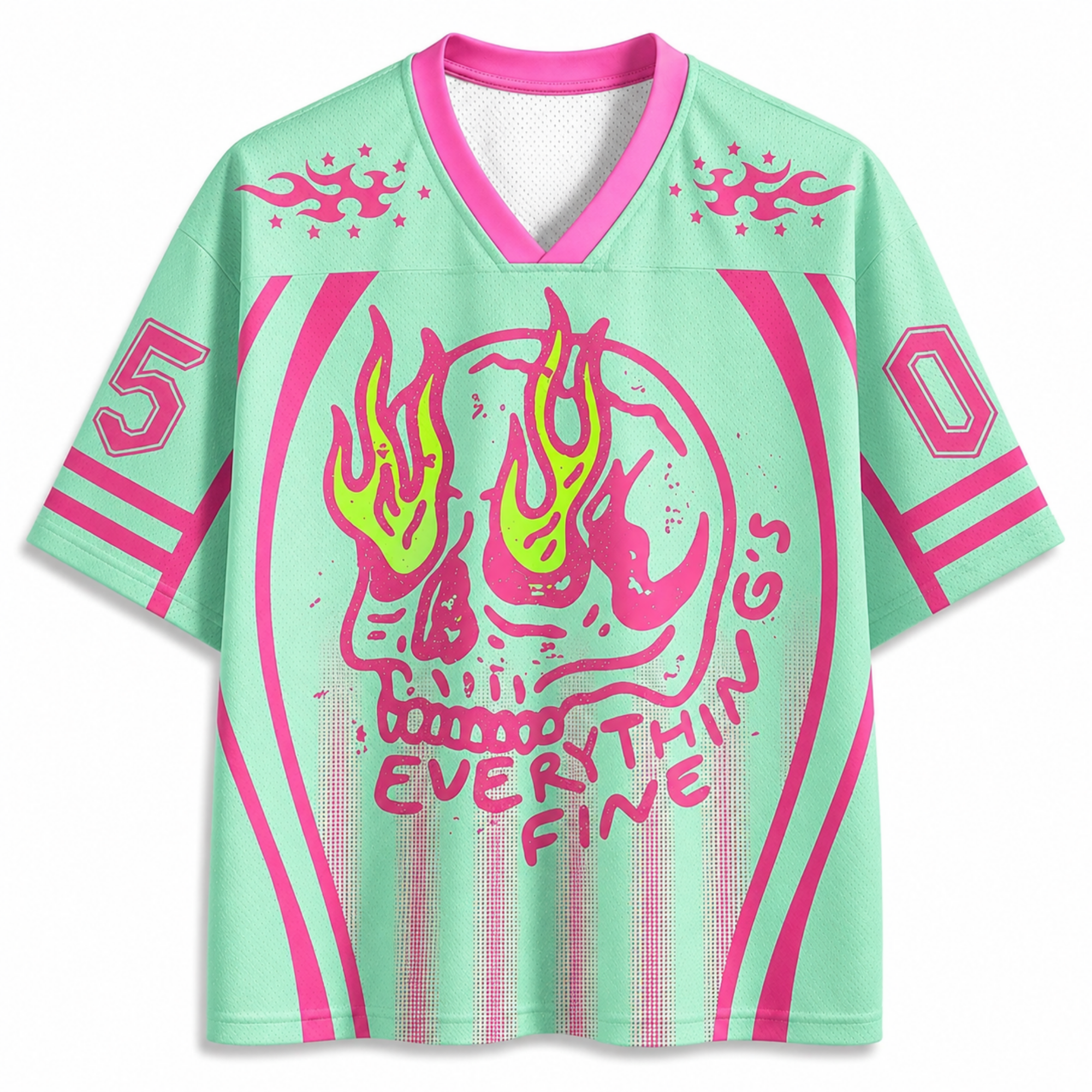 Chaotic Club Everything Is Fine Skull Neon Summer Mesh Jersey