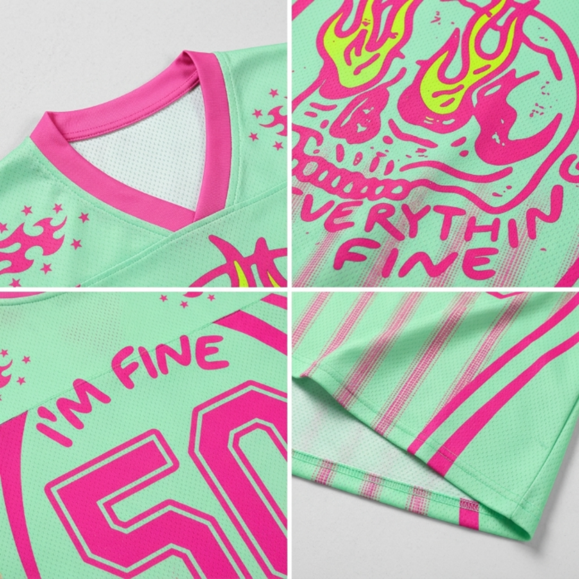 Chaotic Club Everything Is Fine Skull Neon Summer Mesh Jersey