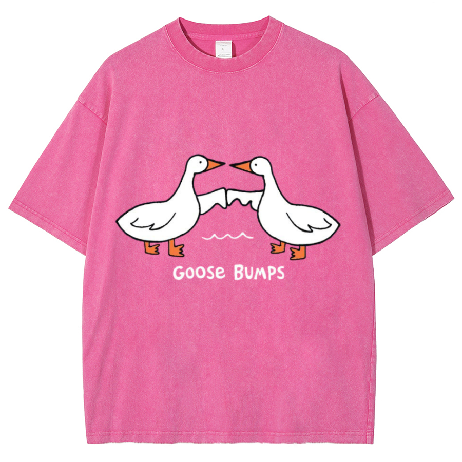 Goose Bumps Unisex Oversized Print Vintage Wash Denim T-Shirt