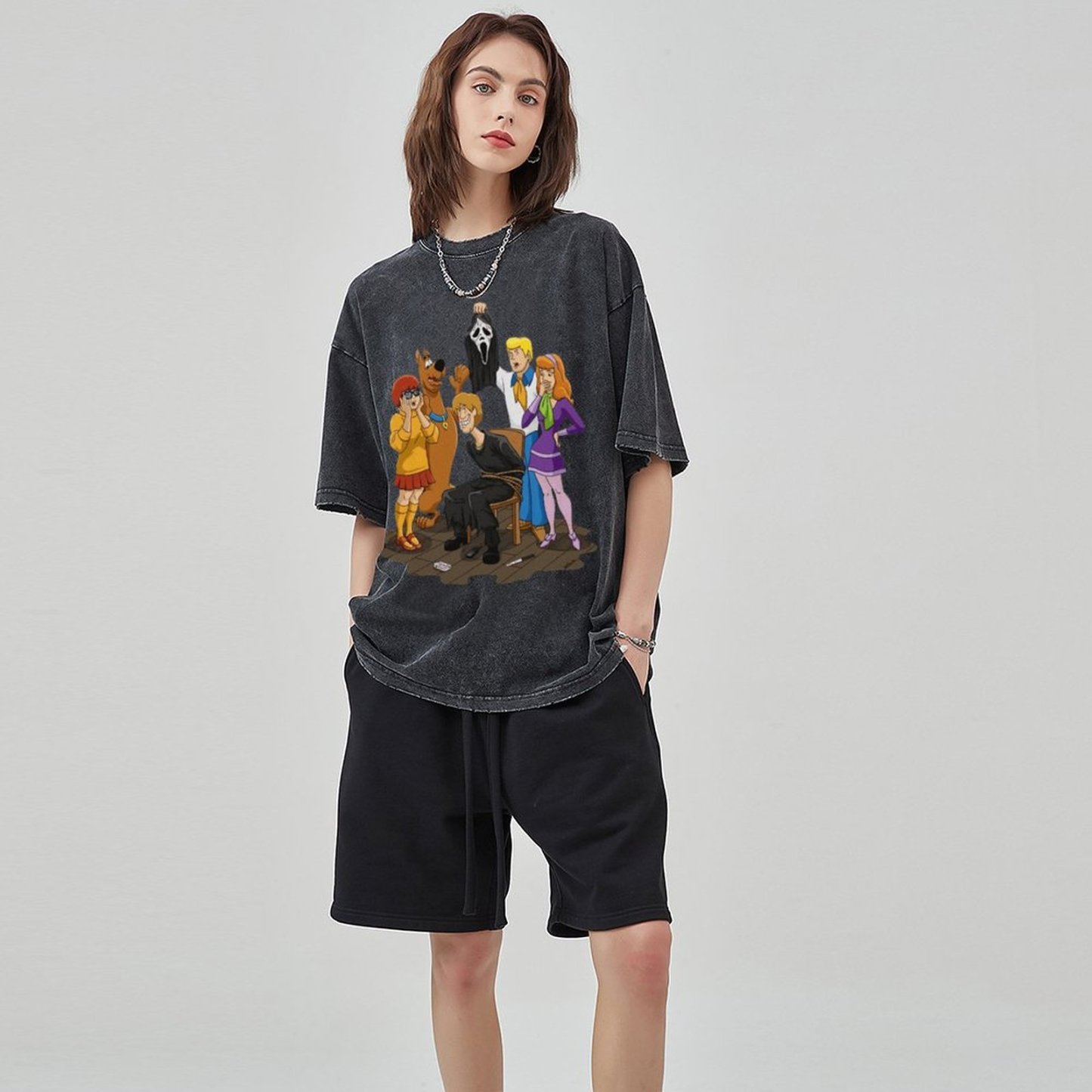 Ghost Face Unisex Vintage Wash Denim T-Shirts