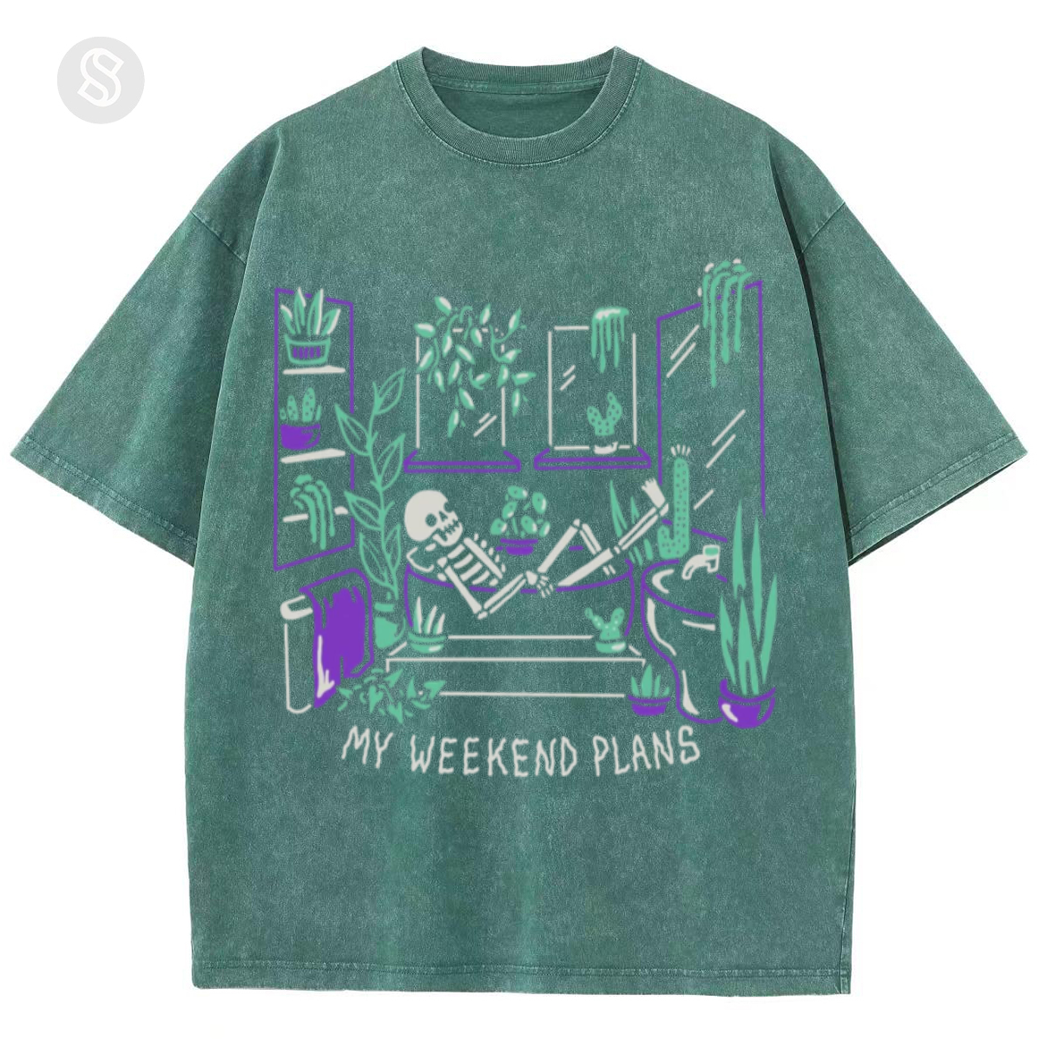 My Weekend Plants Unisex Printed Retro Washed Short Sleeved T-Shirt