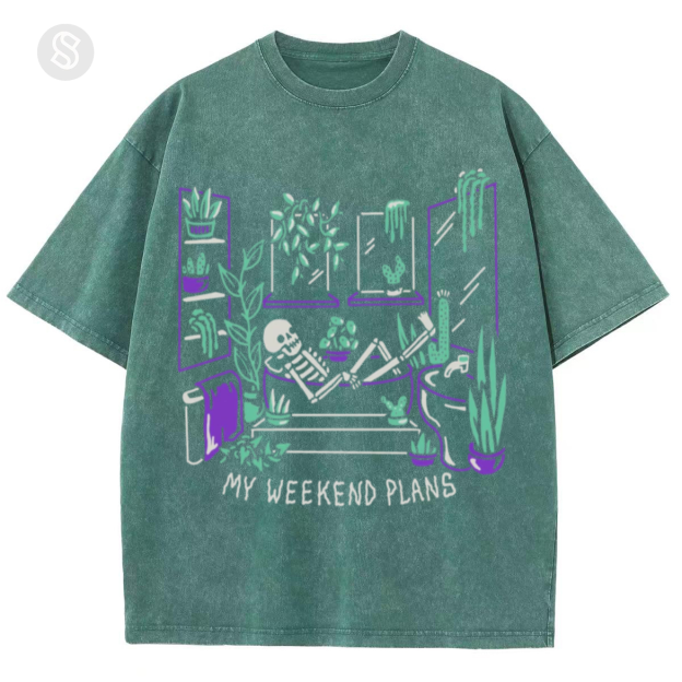 My Weekend Plants Unisex Printed Retro Washed Short Sleeved T-Shirt