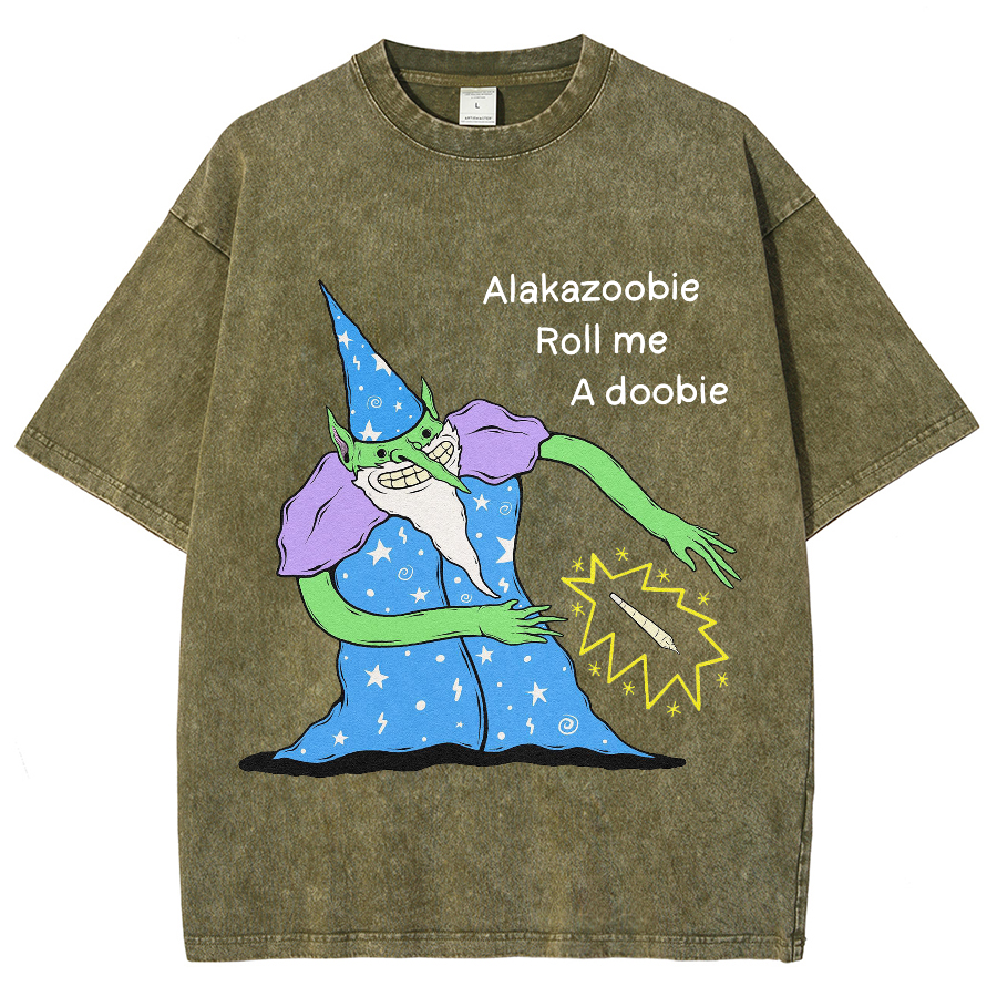 Roll Me Unisex Oversized Print Vintage Wash Denim T-Shirt