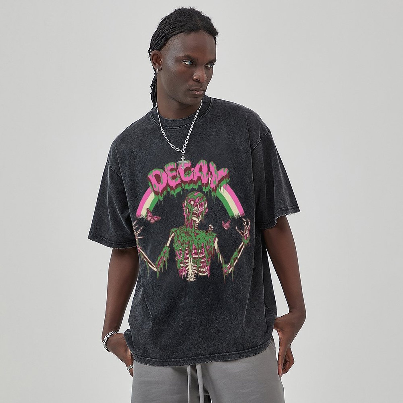 Decay Unisex Vintage Solid Wash Denim T-Shirts-Print-cool