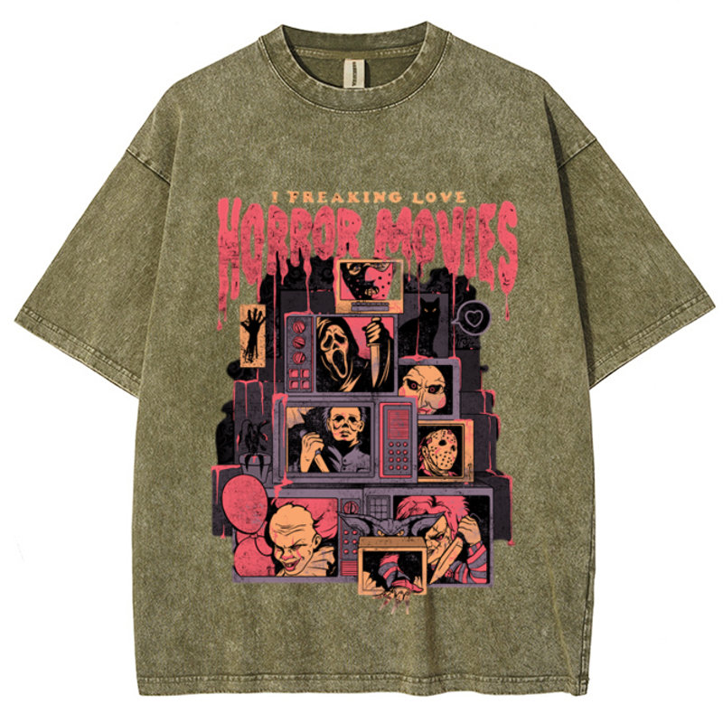 Horror Movies Unisex Vintage Wash Denim T-Shirts-Print-cool
