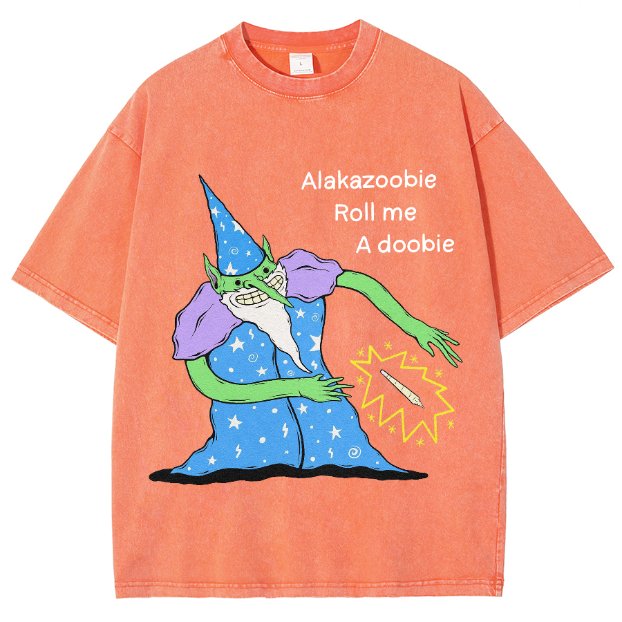 Roll Me Unisex Oversized Print Vintage Wash Denim T-Shirt