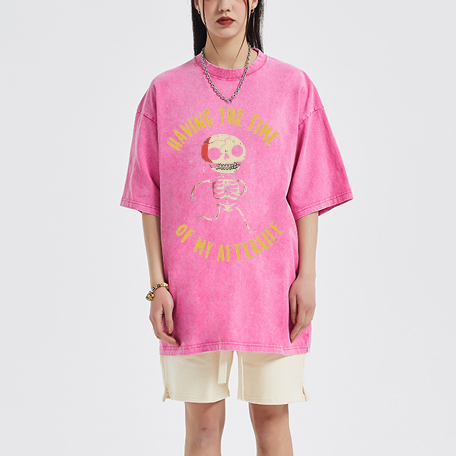 Having The Time Unisex Oversized Print Vintage Wash Denim T-Shirt
