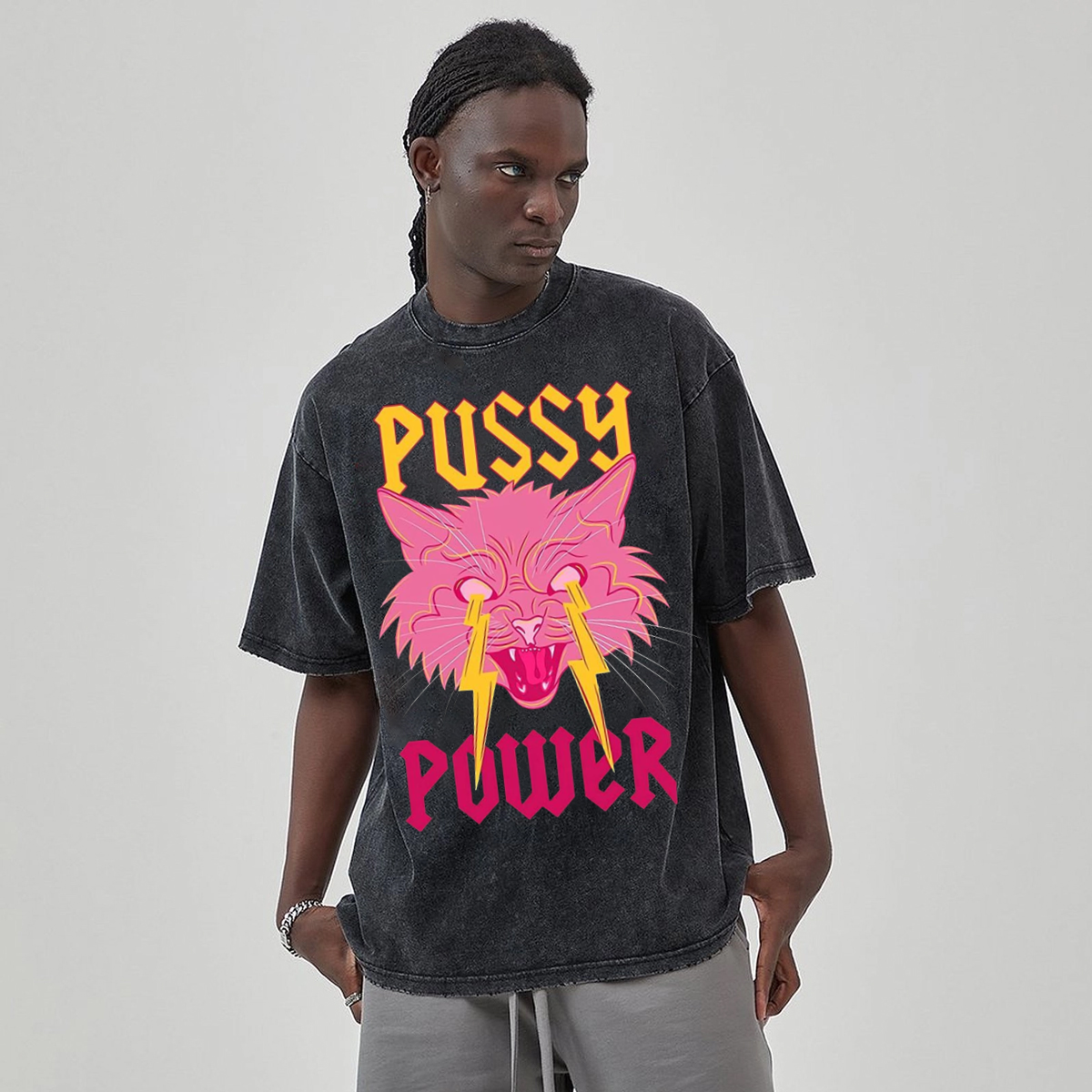 Pussy Power Unisex Vintage Solid Wash Denim T-Shirts[💥Buy 4 get 5th 50%OFF]