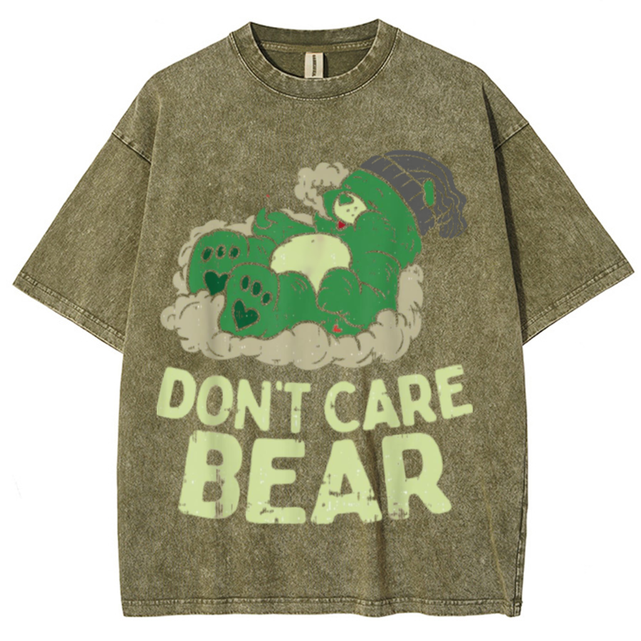 Bear Smoking Unisex Printed Retro Washed Short Sleeved T-Shirt-Print-cool