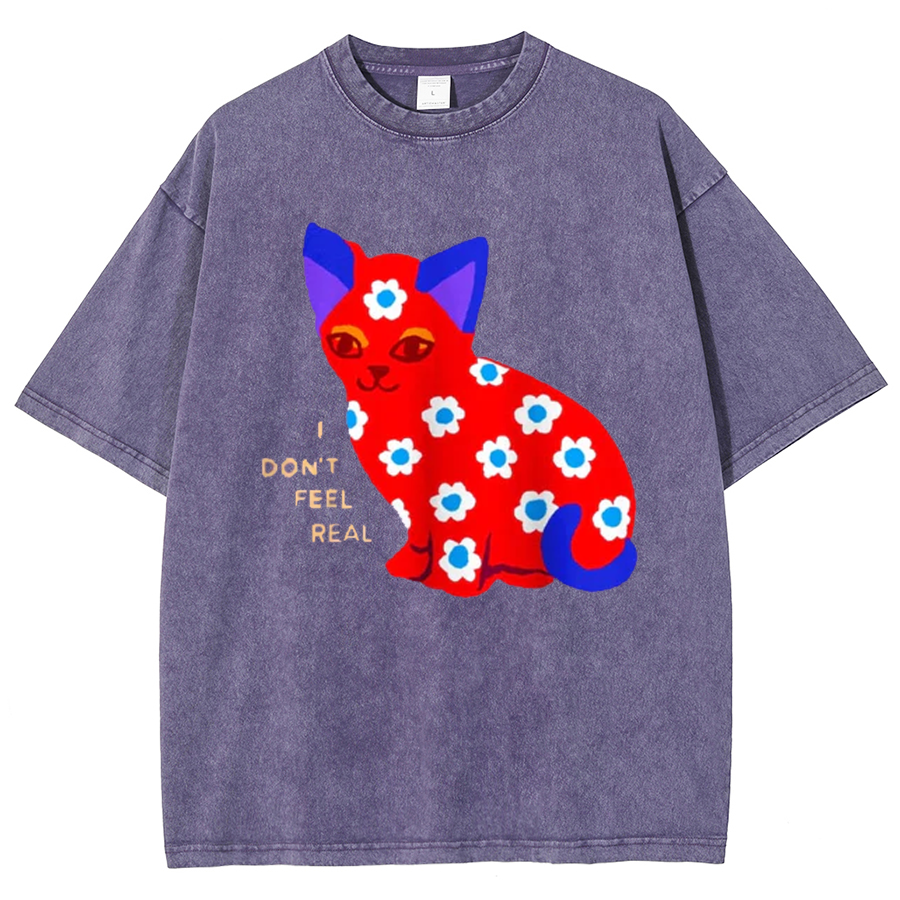 I Don't Feel Real Unisex Oversized Print Vintage Wash Denim T-Shirt