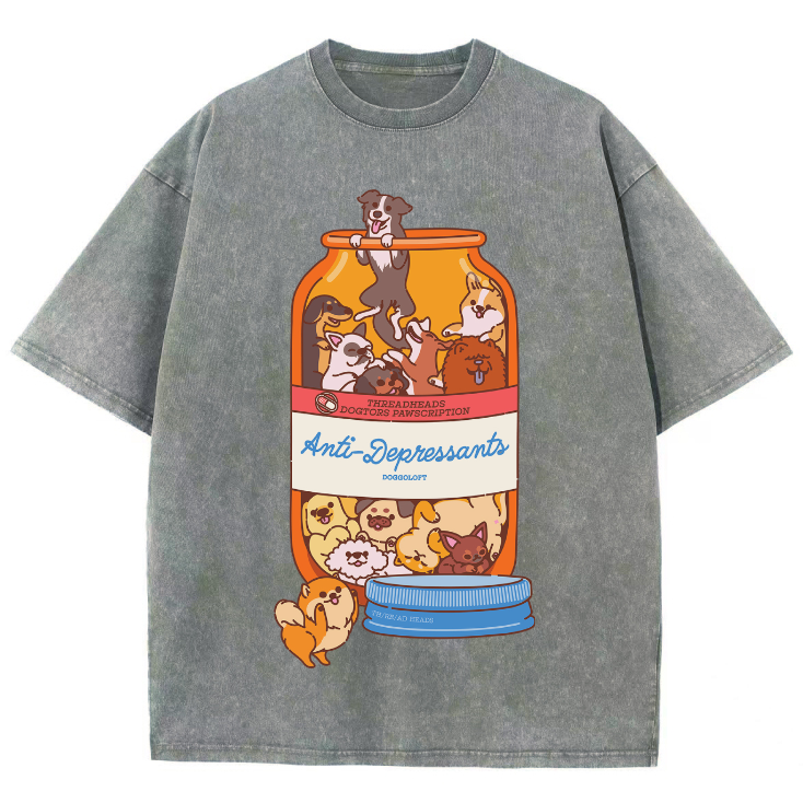 Antidepressant Unisex Vintage Solid Wash Denim T-Shirts-Print-cool