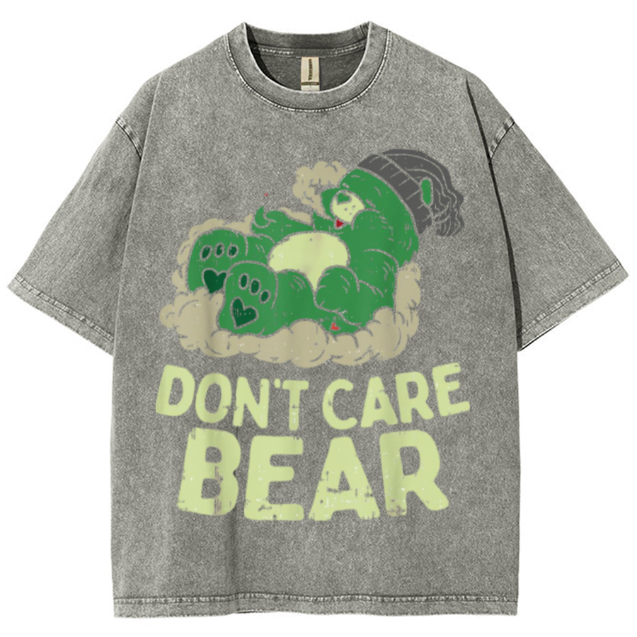 Bear Smoking Unisex Printed Retro Washed Short Sleeved T-Shirt-Print-cool