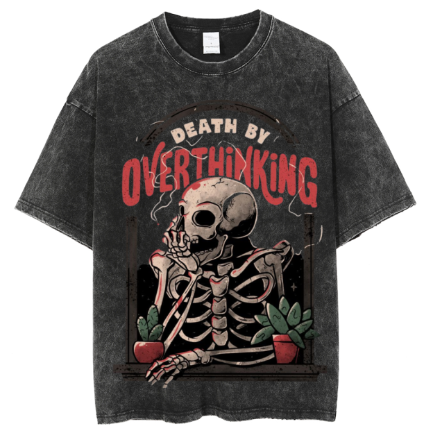Death Skull Unisex Vintage Solid Wash Denim T-Shirts