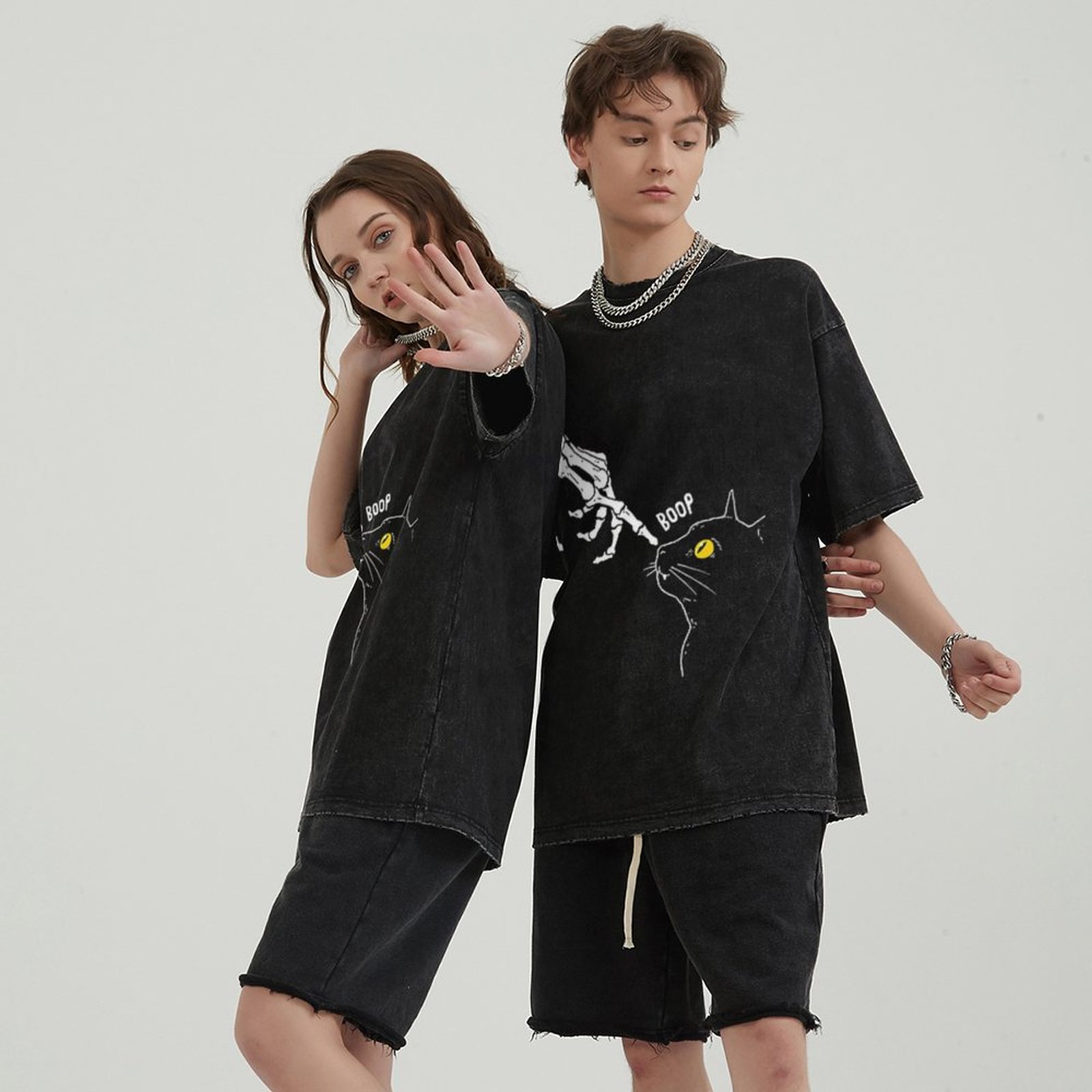 Spooky Boop Unisex Vintage Solid Wash Denim T-Shirts-Print-cool