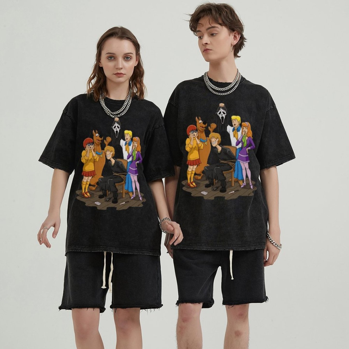Ghost Face Unisex Vintage Wash Denim T-Shirts