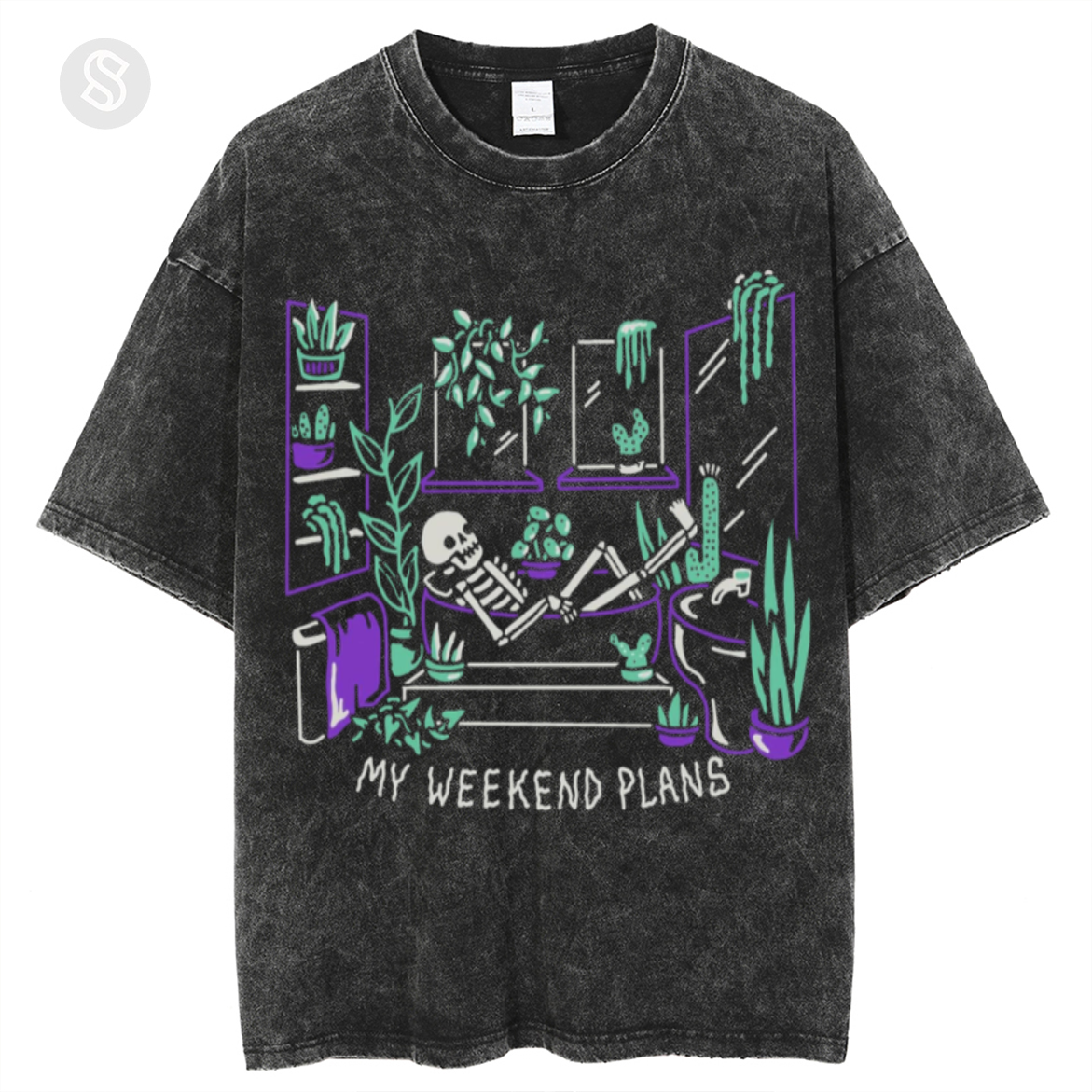 My Weekend Plants Unisex Printed Retro Washed Short Sleeved T-Shirt