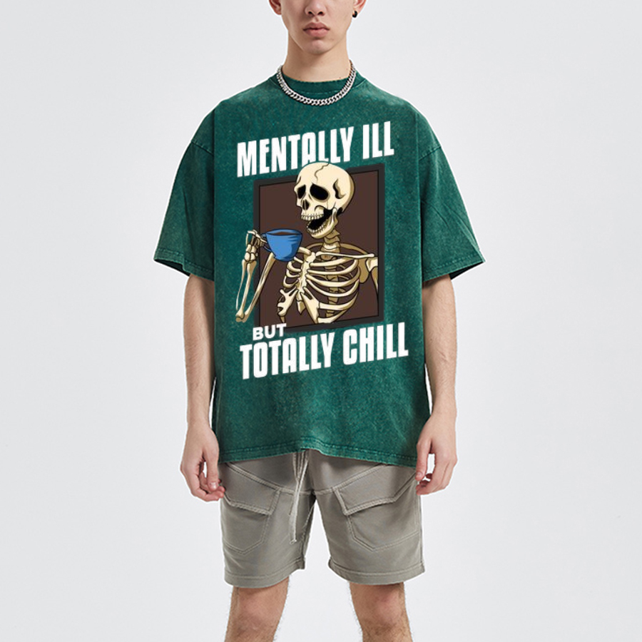 Totally Chill Unisex Oversized Print Vintage Wash Denim T-Shirt-Print-cool