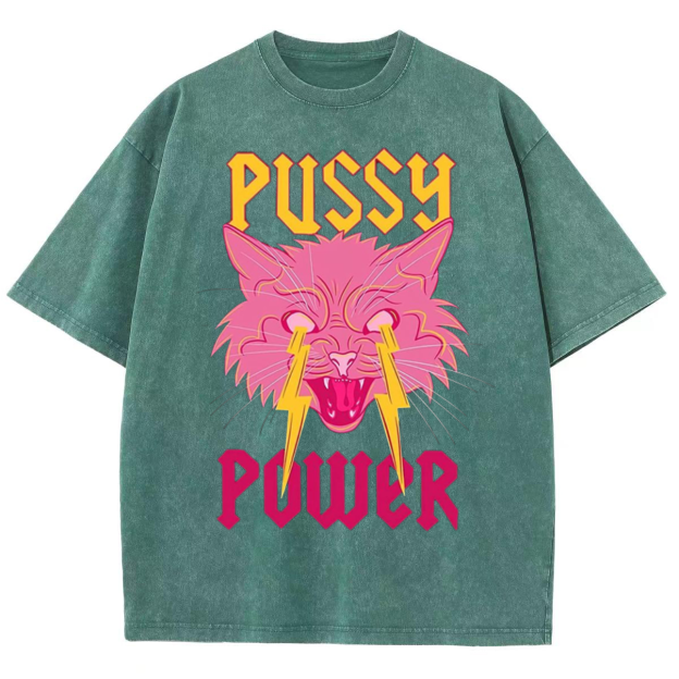 Pussy Power Unisex Vintage Solid Wash Denim T-Shirts[💥Buy 4 get 5th 50%OFF]