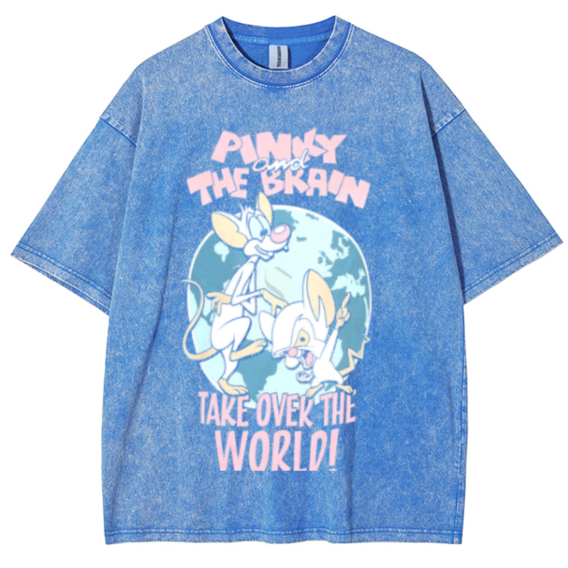 Pinky And The Brain Unisex Vintage Solid Wash Denim T-Shirts-Print-cool