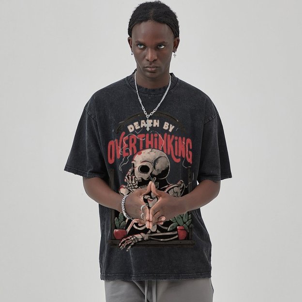 Death Skull Unisex Vintage Solid Wash Denim T-Shirts